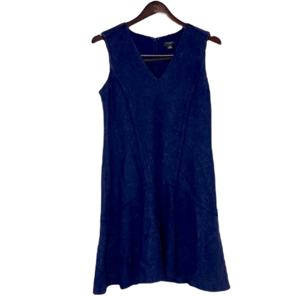 Ann Taylor Petite Navy Boiled Wool Sleeveless V neck Flounce Dress, Size 4P - Picture 7 of 14
